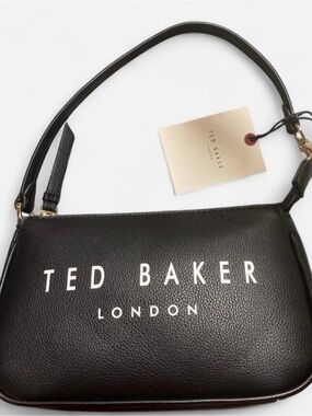 Ted Baker Black Pebbled Leather Logo Crossbody Bag